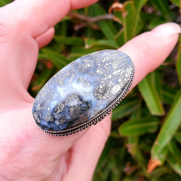 New Huge Pyrite Agate 925 Silver Statement Ring. - Picture 8 of 16